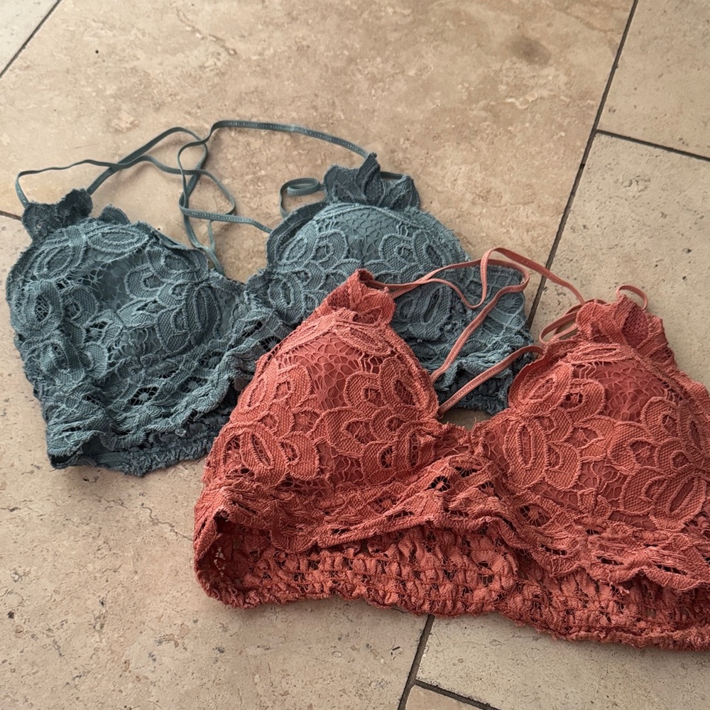 Lace Bralette Set in Teal and Rust